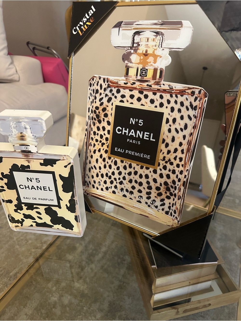Mirror CHANEL Leopard Print Perfume Bottle Decor in Cream & Black